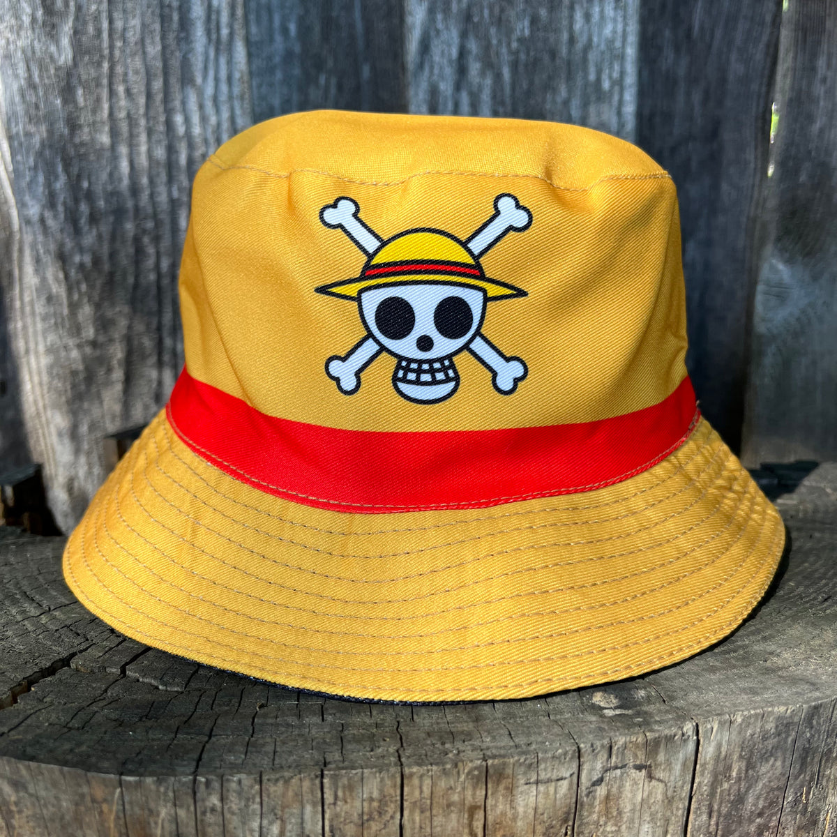 Roffatide Anime Straw Hat Pirates Logo Bucket Hat Embroidery Fishing Hat  Reversible Double Side Wear Bucket Hat 